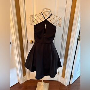 Black Strappy Halter Fit-and-Flare Dress